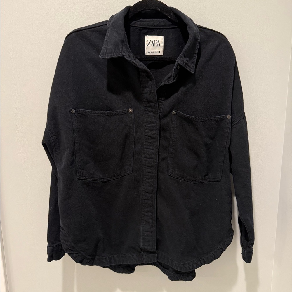 Zara Women’s Black Oversized Jean Jacket with Pockets - Picture 5 of 8